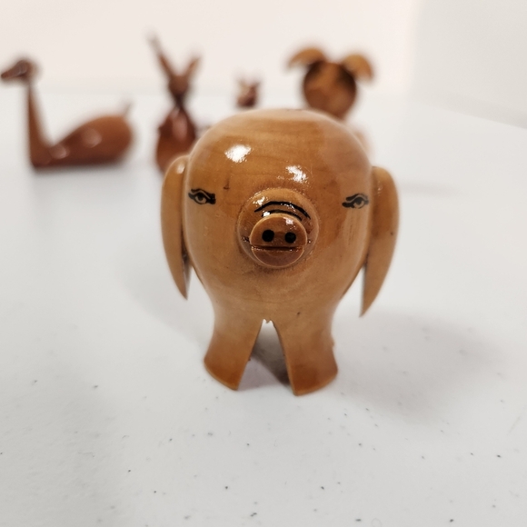 Vintage Miniature Wood Animals Quirky Kitsch Mini Toys 1970s 70s Dog Pig Monkey - Picture 7 of 9
